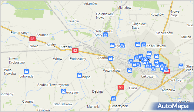 mapa Adamowice gmina Kutno, Adamowice gmina Kutno na mapie Targeo