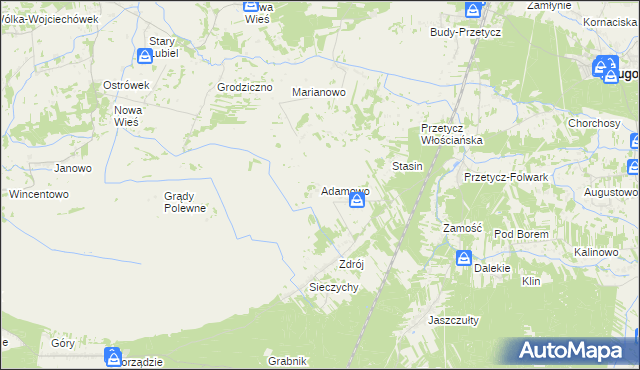 mapa Adamowo gmina Długosiodło, Adamowo gmina Długosiodło na mapie Targeo