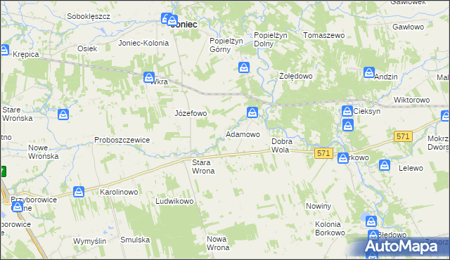 mapa Adamowo gmina Joniec, Adamowo gmina Joniec na mapie Targeo