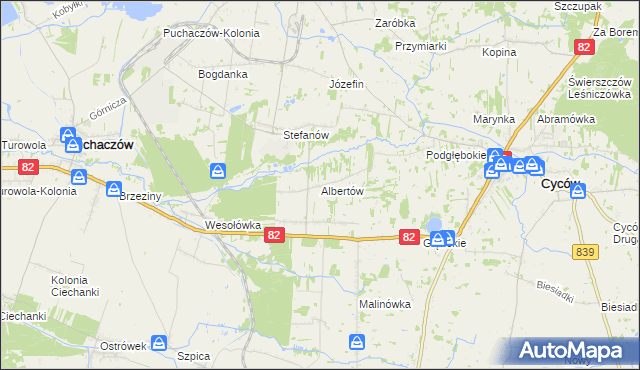 mapa Albertów gmina Puchaczów, Albertów gmina Puchaczów na mapie Targeo