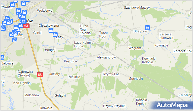 mapa Aleksandrów gmina Łuków, Aleksandrów gmina Łuków na mapie Targeo