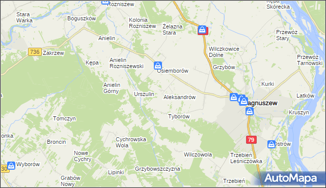 mapa Aleksandrów gmina Magnuszew, Aleksandrów gmina Magnuszew na mapie Targeo