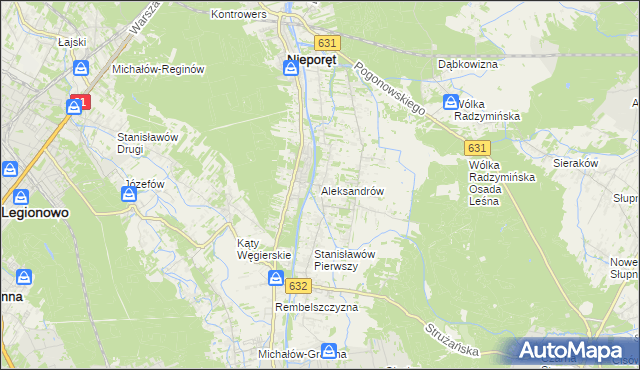 mapa Aleksandrów gmina Nieporęt, Aleksandrów gmina Nieporęt na mapie Targeo