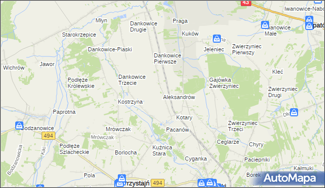 mapa Aleksandrów gmina Panki, Aleksandrów gmina Panki na mapie Targeo