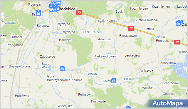 mapa Aleksandrówek gmina Poddębice, Aleksandrówek gmina Poddębice na mapie Targeo
