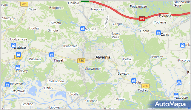 mapa Alwernia, Alwernia na mapie Targeo