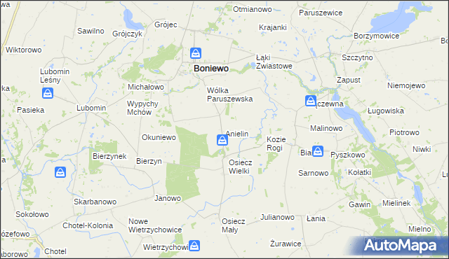 mapa Anielin gmina Boniewo, Anielin gmina Boniewo na mapie Targeo