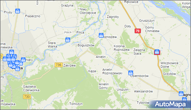 mapa Anielin gmina Magnuszew, Anielin gmina Magnuszew na mapie Targeo