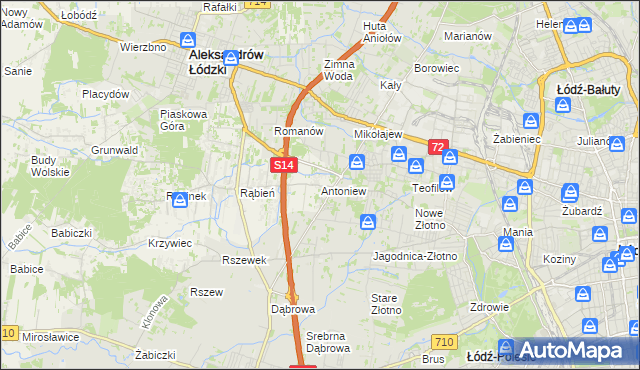 mapa Antoniew gmina Aleksandrów Łódzki, Antoniew gmina Aleksandrów Łódzki na mapie Targeo
