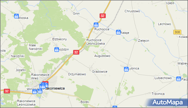 mapa Augustowo gmina Wielichowo, Augustowo gmina Wielichowo na mapie Targeo