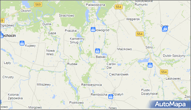 mapa Babiak gmina Golub-Dobrzyń, Babiak gmina Golub-Dobrzyń na mapie Targeo