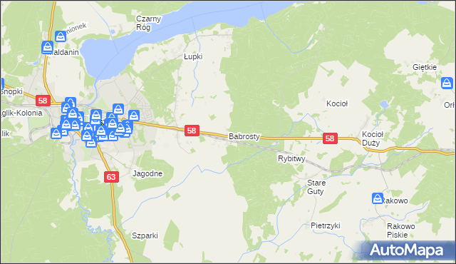 mapa Babrosty, Babrosty na mapie Targeo