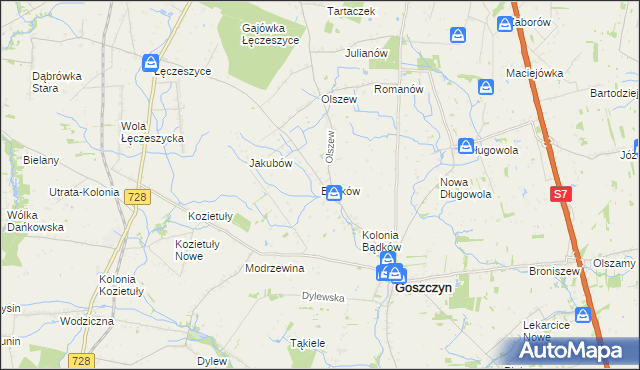 mapa Bądków gmina Goszczyn, Bądków gmina Goszczyn na mapie Targeo