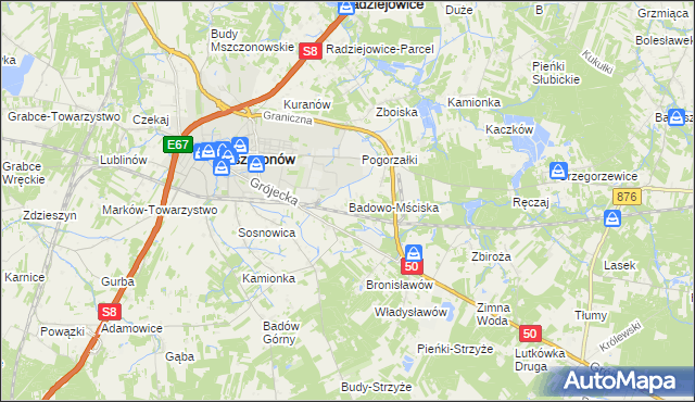 mapa Badowo-Mściska, Badowo-Mściska na mapie Targeo