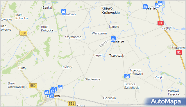 mapa Bągart gmina Kijewo Królewskie, Bągart gmina Kijewo Królewskie na mapie Targeo