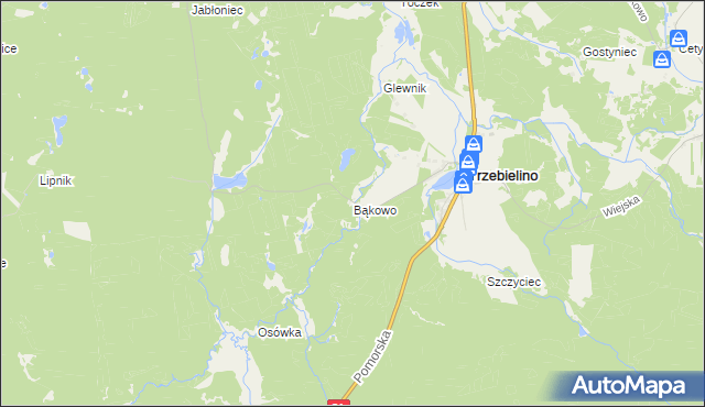 mapa Bąkowo gmina Trzebielino, Bąkowo gmina Trzebielino na mapie Targeo