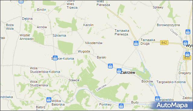 mapa Baraki gmina Zakrzew, Baraki gmina Zakrzew na mapie Targeo