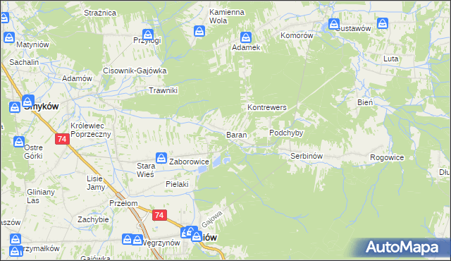 mapa Baran gmina Mniów, Baran gmina Mniów na mapie Targeo