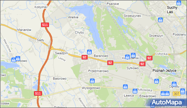 mapa Baranowo gmina Tarnowo Podgórne, Baranowo gmina Tarnowo Podgórne na mapie Targeo