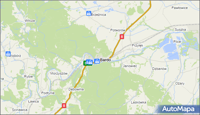 mapa Bardo powiat ząbkowicki, Bardo powiat ząbkowicki na mapie Targeo