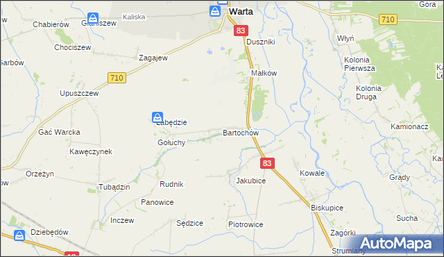 mapa Bartochów gmina Warta, Bartochów gmina Warta na mapie Targeo