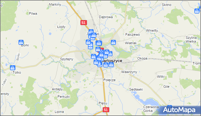 mapa Bartoszyce, Bartoszyce na mapie Targeo