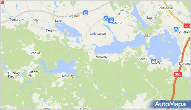 mapa Barwiny, Barwiny na mapie Targeo