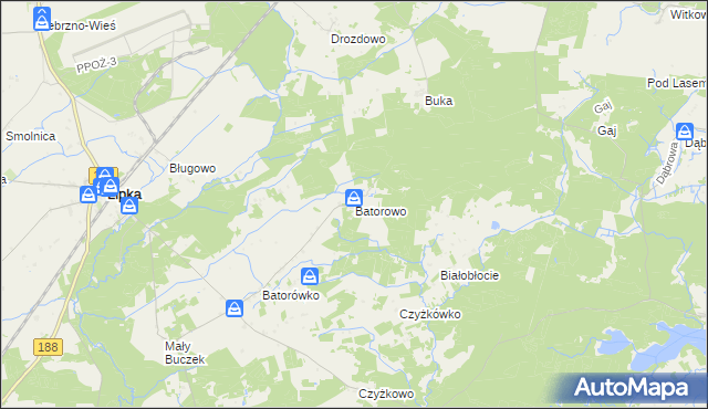 mapa Batorowo gmina Lipka, Batorowo gmina Lipka na mapie Targeo