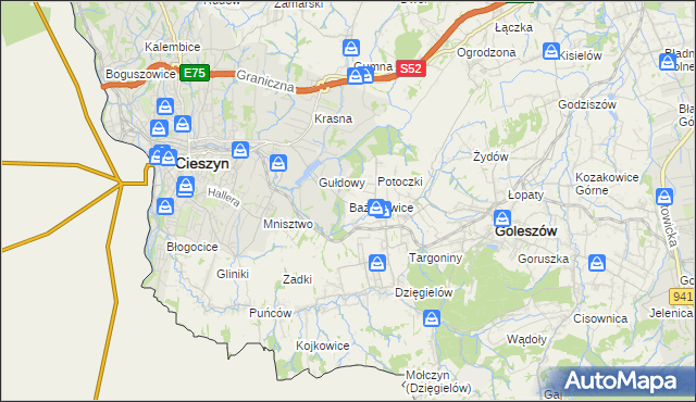 mapa Bażanowice, Bażanowice na mapie Targeo