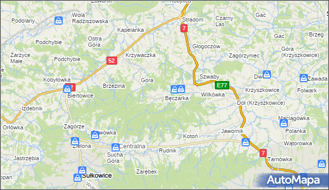 mapa Bęczarka, Bęczarka na mapie Targeo