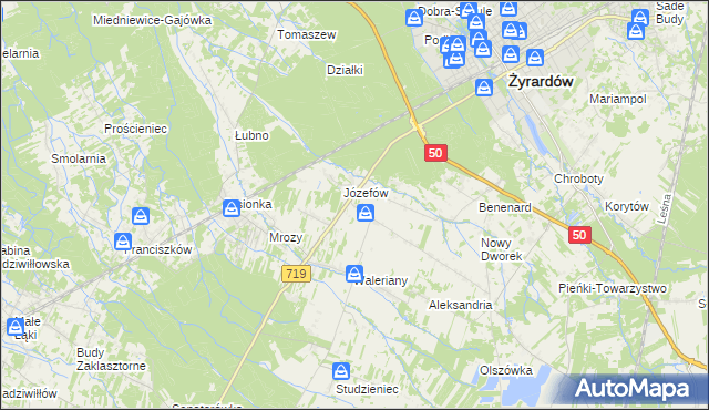 mapa Bednary gmina Puszcza Mariańska, Bednary gmina Puszcza Mariańska na mapie Targeo