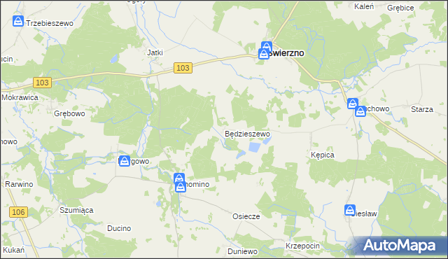 mapa Będzieszewo gmina Świerzno, Będzieszewo gmina Świerzno na mapie Targeo