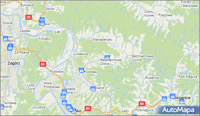 mapa Bezmiechowa Dolna, Bezmiechowa Dolna na mapie Targeo