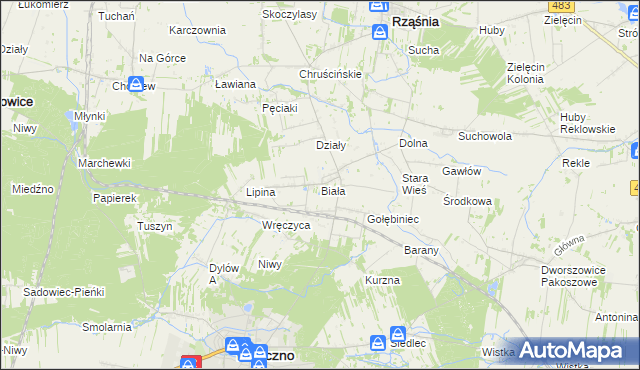 mapa Biała gmina Rząśnia, Biała gmina Rząśnia na mapie Targeo