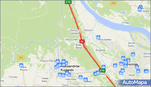 mapa Białe Błota gmina Aleksandrów Kujawski, Białe Błota gmina Aleksandrów Kujawski na mapie Targeo
