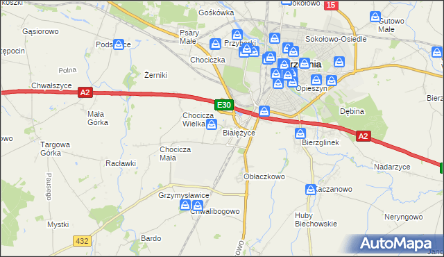 mapa Białężyce, Białężyce na mapie Targeo