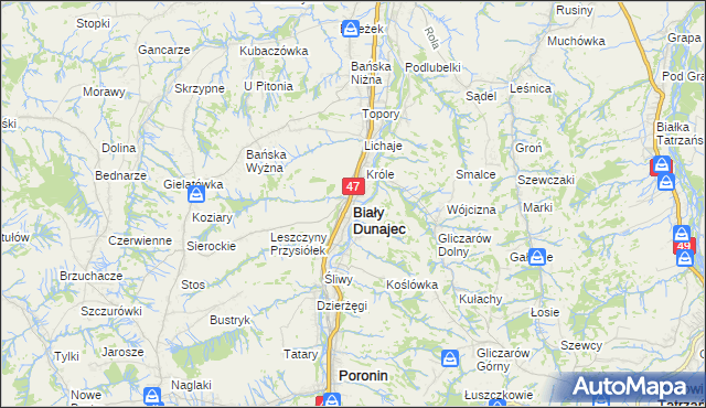 mapa Biały Dunajec, Biały Dunajec na mapie Targeo