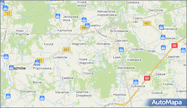mapa Biały Ług gmina Prażmów, Biały Ług gmina Prażmów na mapie Targeo