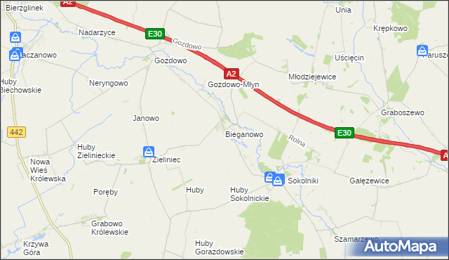 mapa Bieganowo gmina Kołaczkowo, Bieganowo gmina Kołaczkowo na mapie Targeo
