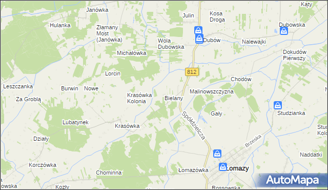 mapa Bielany gmina Łomazy, Bielany gmina Łomazy na mapie Targeo