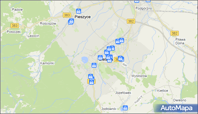 mapa Bielawa powiat dzierżoniowski, Bielawa powiat dzierżoniowski na mapie Targeo
