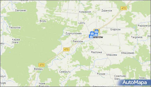 mapa Bielawy gmina Malanów, Bielawy gmina Malanów na mapie Targeo