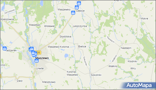 mapa Bielice gmina Maszewo, Bielice gmina Maszewo na mapie Targeo
