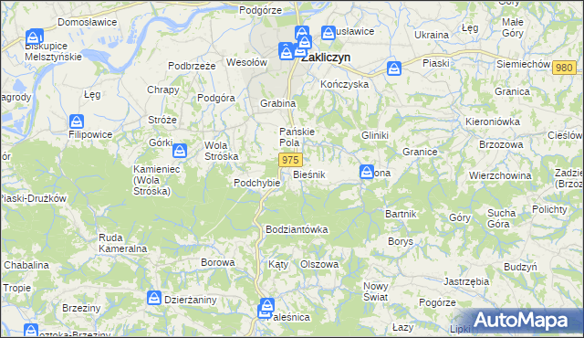 mapa Bieśnik gmina Zakliczyn, Bieśnik gmina Zakliczyn na mapie Targeo