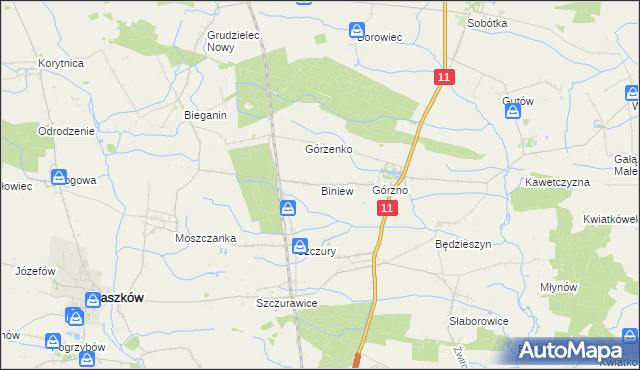 mapa Biniew, Biniew na mapie Targeo