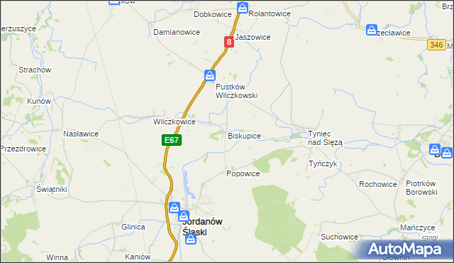 mapa Biskupice gmina Jordanów Śląski, Biskupice gmina Jordanów Śląski na mapie Targeo