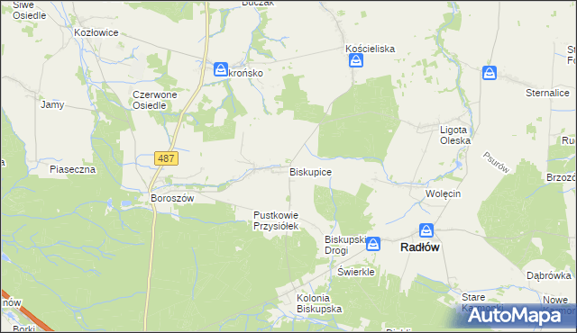 mapa Biskupice gmina Radłów, Biskupice gmina Radłów na mapie Targeo