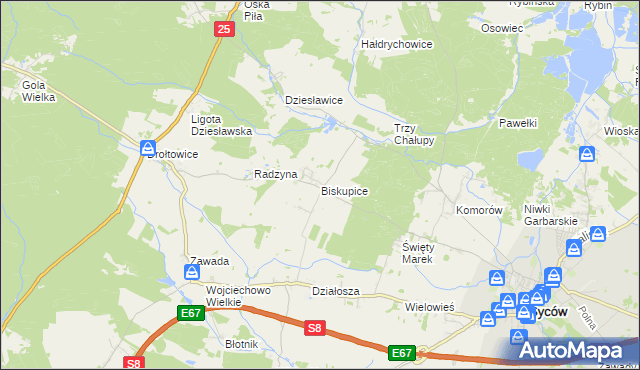 mapa Biskupice gmina Syców, Biskupice gmina Syców na mapie Targeo