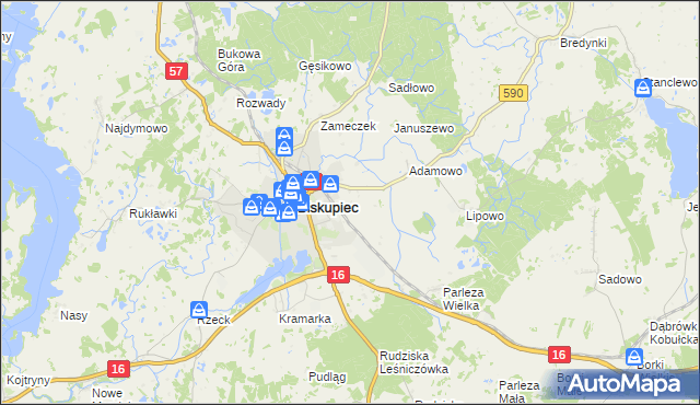 mapa Biskupiec-Kolonia Druga, Biskupiec-Kolonia Druga na mapie Targeo