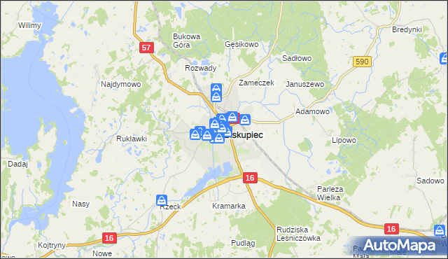 mapa Biskupiec powiat olsztyński, Biskupiec powiat olsztyński na mapie Targeo